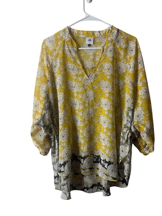 CAbi Tops - Cabi 5173 Amelia Yellow Floral Gathered Waist 3/4 Sleeve Blouse Size
